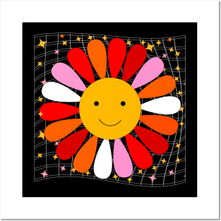 radiate positivity: retro smiley flower with sparkles Posters and Art